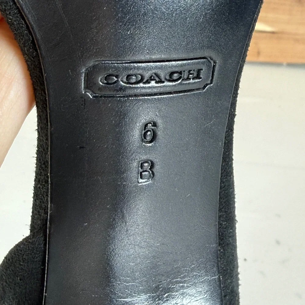 Coach Black Suede Rhinestone Peep Toe Pumps d'Orsay Stiletto Heels‎ Womens 6B